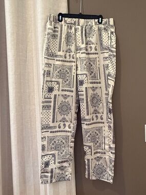 Snoop Dogg Supply Paisley Print Satin Look Pajama Pants Cream & Black Size Large